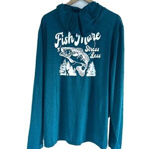 NWT Life Is Good Hoodie Fish More Stress Less Active Fishing XL Wicking UPF 50+